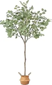 Artigreen Artificial Eucalyptus Tree,6Ft/180cmTall Faux Topiary Silk Tree,Nearly Natural Fake Plants in Handmade Wicker Basket Pot for Home Office Decor Indoor Outdoor,Housewarming