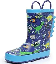 [RAINANGEL] Toddler Rain Boots with Easy-On Handles, Astro Dinosaur, 10 Toddler