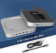 13 in 1 Mac Mini Dock with Hard Drive Enclosure +HDMI+VGA,USB-C Docking Station & Stand for Mac Mini M1 with SSD/HDD Slot,HDMI,VGA,2*USB 3.0,2*USB 2.0,TF/SD,Video/Audio Jack for Mac Mini 2018/2020
