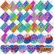 12pcs Mini Pop Fidget Toys Pack Push Bubble Pop Keychain Toy, Anxiety Stress Relief Simple Hand Toys, Silicone Squeeze Sensory Toys Christmas Decoration Gift for Kids Adults