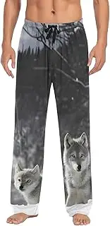 [XYMZR] Wolf Snow Winter Men's Pajama Bottoms Lounge Pajama Pants Sleep Bottoms with Pockets for Men S