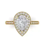 1.91 Pear Cut Anniversary Engagement Bridal Halo Promise Ring 14k Yellow Gold