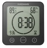 KADAMS Digital Clock Timer with Alarm, Waterproof for Water Spray for Bathroom Shower Kitchen, Touch Screen Timer, Temperature Humidity Display, Sucti