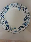 Set of 4 Dinner Plates 222 Fifth AYLA Pattern Blue Floral Scalloped Edge 10 1/2"