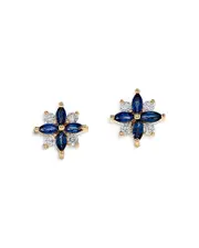 Bloomingdale's Fine Collection Sapphire & Diamond Flower Stud Earrings in 14K Yellow Gold
