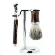 Pure Badger Brush with Marbleized Brown Enamel on Chrome Stand.