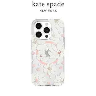 【KATE SPADE】iPhone 15 Pro Max MagSafe 精品手機殼 純白牡丹(磁吸)