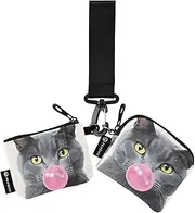 [XYMZR] Mini Zip Around Wristlet keychain Wallet Funny Cat Bubble for Women Personalized Pattern Detachable Dual Pouch Wristlet Portable Wallet Phone Coin Purse, Multi-colored, One Size