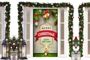 Merry Christmas Door Cover Party Decor Hanging Background Cloth-Green Merry Christmas
