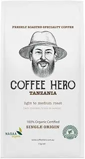 [Coffee Hero] Tanzania Olturoto - Light to Medium Roast Single Origin Coffee Beans - High Altitude, Fully Washed, Sun-Dried - Notes of Blackcurrant, Dark Chocolate, Honey and Caramel - 500 Grams, Whole Bean