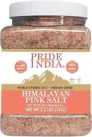 [Pride Of India] Pure Himalayan Pink Salt - Enriched w/ 84+ Natural Minerals, Medium Grind 2.2 Pound (35.2oz) Jar - Himalayan Salt, Himalayan Pink Salt, Pink Himalayan Salt, Grind Salt, Pure Rock Salt