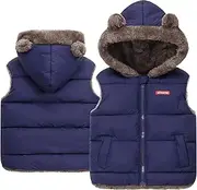 [KEOYA] Boys Girls Hooded Puffer Vest Sherpa Fleece Lined Vest Warm Winter Sleeveless Jacket Bear Ears Zipper Up Down Vest