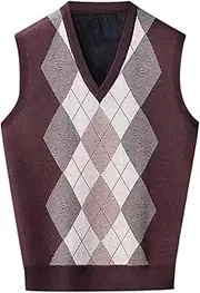 [Generic] Mens V Neck Knitted Sweater Casual Solid Color Sleeveless Pullover Vest Outerwear Fall Winter Warm Knit Top, B#red