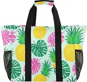 [sanluoli] Totes Collapsable Beach Tote Bag Water Resistant Canvas Canvas Laundry Bag, Summer Pineapple Palm Leaf Blue, 1 size