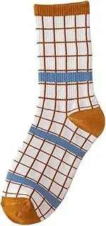 [BCJDIEIV] Socks Cute Pattern Short Socks Female Cotton Women Lattice Middle Tube Sock Hiking Socks