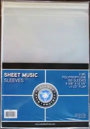 1000 CSP SHEET MUSIC SIZE SLEEVES COVERS W/RESEAL FLAP 9 3/8X12 1/4 + 1.5" FLAP