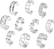 [vdwv] 10pc Moon Star Toe Rings Set Adjustable Band Rings Bulk Knuckle Rings Open Rings Star Finger Rings Heart-Shape Toe Ring Jewelry for Women