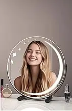 LED Vanity Mirror with Starry Sky Lights Crescent Moon 3-Color Adjustable Makeup Mirror Round HD Mirror for Girls (Starlight,Black 50cm)