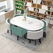Green Series Office Conference Dining Table and 6 Chairs, Multifunctional Business Reception Table Set for 6, Cipri Leather Coffee Kitchen Table(1)