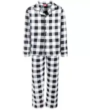 New Family PJ's Kids 2 Pcs Pajama Set, White/Black Buff Check,XL (14/16)