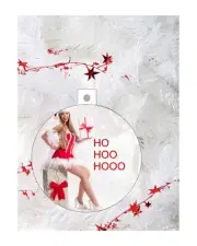 Bombshell Ho Ho HOO Christmas Holiday ornament 3 inches round 2 sided imprint