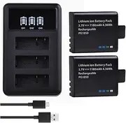 TAOHOME PG1050 Rechargeable Battery OR L.E.D 3-Slots Charger for 4k Action Camera Compatible with AKASO EK7000, Brave 4, Dragon Touch 4K, APEMAN, EKEN(2 Battery 1 Charger)