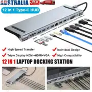 12 in 1 Laptop Docking Station Type-C Dual HDMI Hub Adapter USB 3.0 VGA PD SD TF