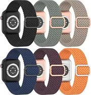 TRA 6 Pack Stretchy Braided Bands Compatible with Apple Watch Band 38mm 42mm 40mm 44mm 41mm 45mm 49mm, Adjustable Elastic Nylon Solo Loop Strap for iWatch Ultra Series 8/SE/7/6/5/4/3/2/1 Men Women