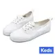 Keds CHAMIPON 復古率性帆布綁帶帆布休閒小白鞋-白 9233W112227