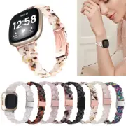 Rhombic Resin Stainless Steel Watch Band Strap For Fitbit Versa 3/4 Sense/Sense2