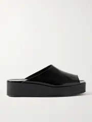 [The Row] The Row - Emi Glossed-leather Platform Slides - Black - IT42 IT 42 Black