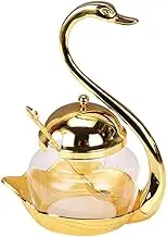 Linlins Condiment Pot Seasoning Container Spice Glass Jar Swan Rack with Serving Spoon Salt Sugar Bowl Pepper Coffee Storage Organizer (Bronze)