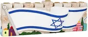 Zion Judaica Western Wall Design with Israeli Flag Hanukkah Menorah Resin Inscripted Am Yisrael Chai Menora 10” Symbolic Hanukkiah Judaica Art Kotel Stones Chanukiah Fits Standard Chanukah Candles