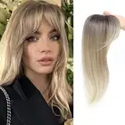 A97 Brown Blonde Human Hair Topper 12 inch curtain bangs woman natural center