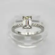 Moissanite Engagement/Wedding Ring Solitaire Emerald Cut 925 Sterling Silver 8