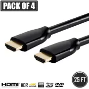 4x 25FT HDMI Cable Cord HDTV 4K 60Hz HDR 1080p 3D BLURAY PS4 XBOX Ethernet Black
