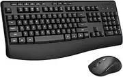 E-YOOSO Wireless Keyboard and Mouse Combo, 2.4GHz Full-Sized Ergonomic Wireless Keyboard with Wrist Rest, 3 DPI Adjustable and 6 Buttons Cordless USB Mouse for Computer, Laptop, PC, Windows (Black)