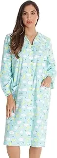 [Dreamcrest] Women’s Snap-Front House Coat Flannel Duster Robe with Pockets