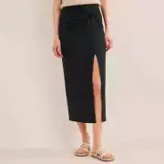Boden Midi Skirt: Knot Detail & Side Slit in Black Cotton Rich Jersey: RRP £60