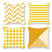 4Pcs Yellow Geometric Stripes Zigzag Pillowcase Sofa Cushion 45X45cm Cushions & Decorative Pillows