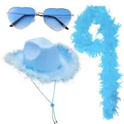 Cowboy Hat Feather Boa and Heart-Shaped Sunglasses Wicked Costumes Texan Cowgirl