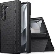 [SIXBOX] for Samsung Galaxy Z Fold 6 Case Slim with Stand, Tempered Screen Protector & Hinge Protection & Slim Thin, 360° Full Body Rugged Hard Protective Phone Case for Galaxy Z Fold 6 5g 2024, Black