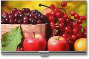 [LKHDS] Slim Aluminum Alloy Business Card Holder Fall Red Leaves And Fruits Pocket Business Card Case Portable Business Card Wallet Business Card Holders Handheld Card Box for Women Men, style, One size