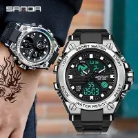 在飛比找Yahoo!奇摩拍賣優惠-SANDA 男士運動手錶男 防水游泳電子錶 雙顯示LED石英