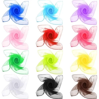 12 Pcs 50s Retro Chiffon Sheer Square Neck Head Scarf for Women Handkerchief...