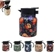 Vintage Floral Pattern Teapot, Tea Thermos with Built in Infuser, Insulated Stainless Steel Loose Leaf Tea Pot with Infuser Long Time Insulation (E)