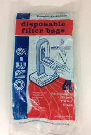 Oreck ORE-2 Disposable Paper Filter Vacuum Bags #443336 Micro Ply 4 Bags USA