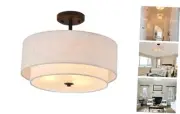 3-Light Semi Flush Mount Ceiling Light Fixture, 16" Black Drum Light Fixture