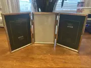 VTG Triple Trifold Picture Frame Photo Brass Gold Hinged Nonglare Glass 3.5x5