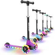 BELEEV A6 Scooters for Kids with LED Light-Up Wheels & Deck, 3 Wheel Scooter Adjustable Height, Non-Slip Pattern Deck, Kick Scooter Gifts for Children Girls Boys Ages 3-12